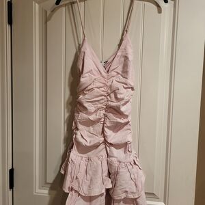 Fashion Nova Elegant Pink Ruched Dress with Ruffle Hem